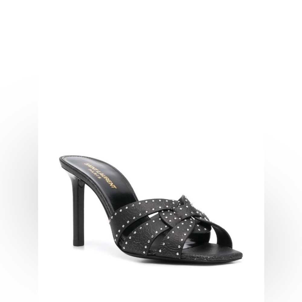Saint Laurent Tribute Studded Leather Stiletto Sandals - Picture 2 of 16